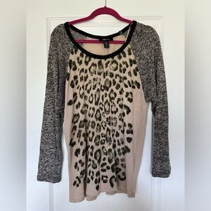 Leopard with Metallic Accents Sweater with Mid Length Sleeves and Button Details